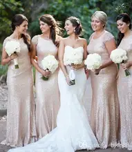 2016 Newest Gold Sequins Bling Long Bridesmaid Dresses Cap Sleeve Scoop Party Formal Dress Cheap Bridesmaid Gowns B17