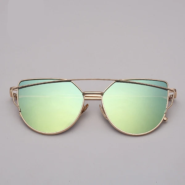 gold green RBROVO, фирменный дизайн, кошачий глаз, солнцезащитные очки для женщин, Ретро стиль, металлические, отражающие очки для женщин, зеркальные, Ретро стиль, Oculos De Sol Gafas - Цвет линз: gold green