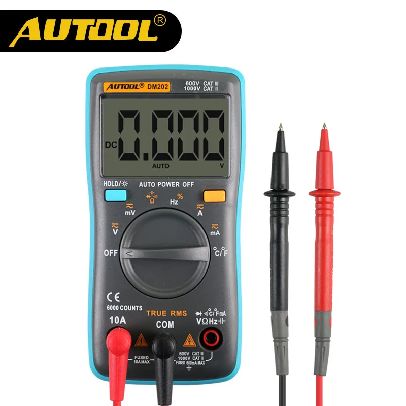

AUTOOL DM202 Portable Autoranging Digital Multimeter Electronic Circuit Test Tool Backlight AC/DC Ammeter Voltmeter Ohm Meter