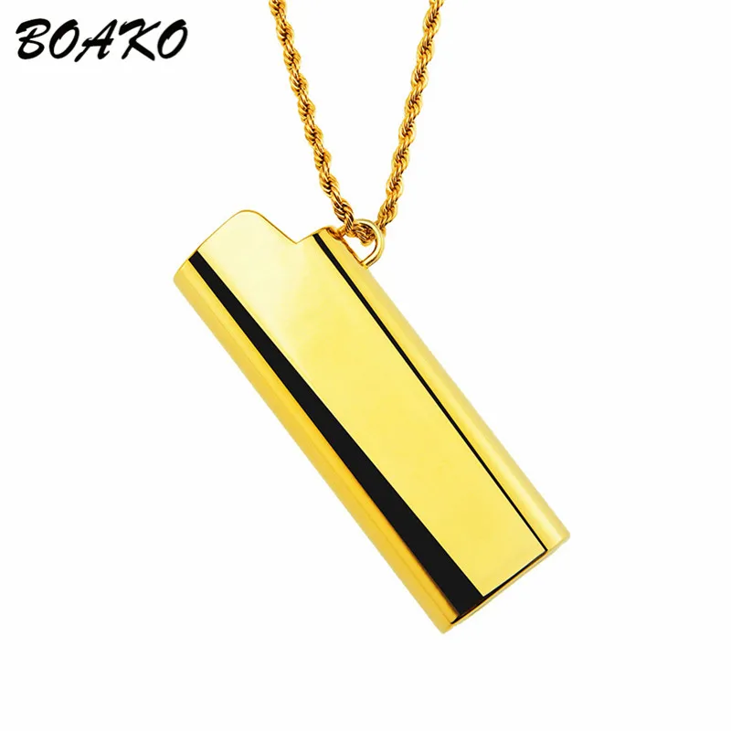 

BOAKO Creative Lighter Cover Shape Pendant Necklace for Men Personalized Necklace Punk Hip Hop Jewelry Male Chain Necklace Kolye