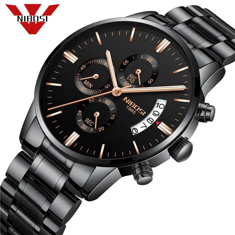 

NIBOSI Men Watch Quartz Watches Movement Luminous Waterproof Chronograph Watch Stainless Steel sport Casual Relogio Masculino