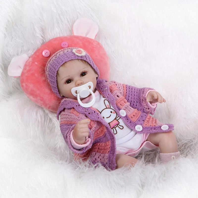 45cm Toy Purple Eyes Close Nicery Reborn Baby Doll Soft Silicone 18in 