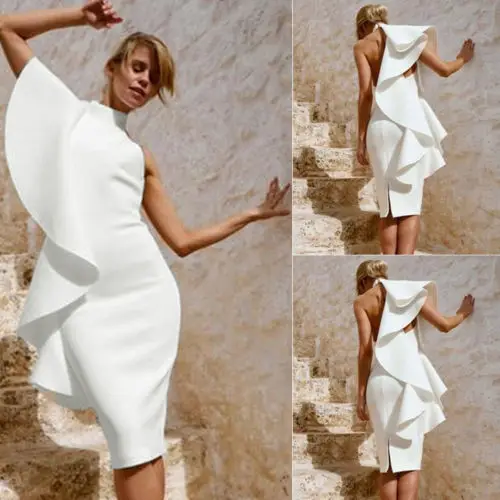 white one shoulder knee length dress