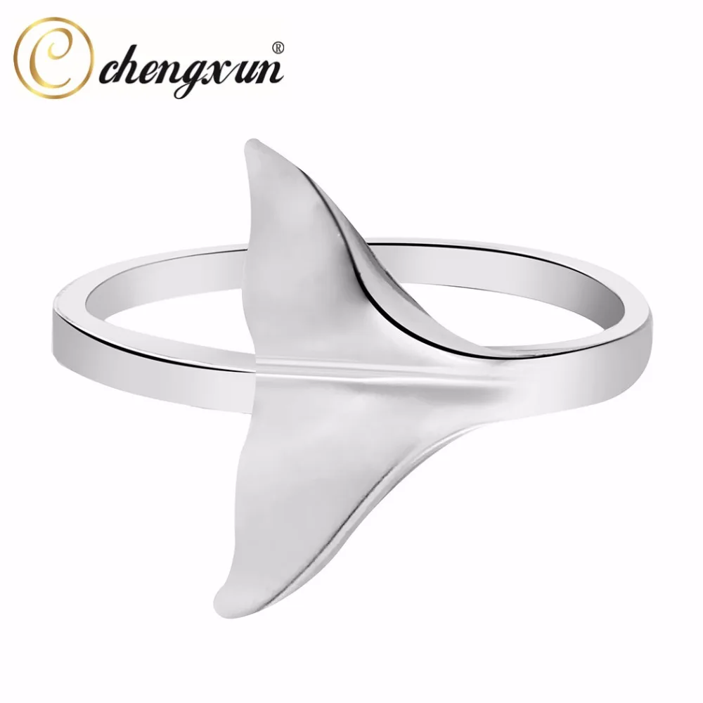 

CHENGXUN New Design Simple Big Fish Tail Finger Rings Gold Tone Ring for Women Girls Party Jewelry Decoration