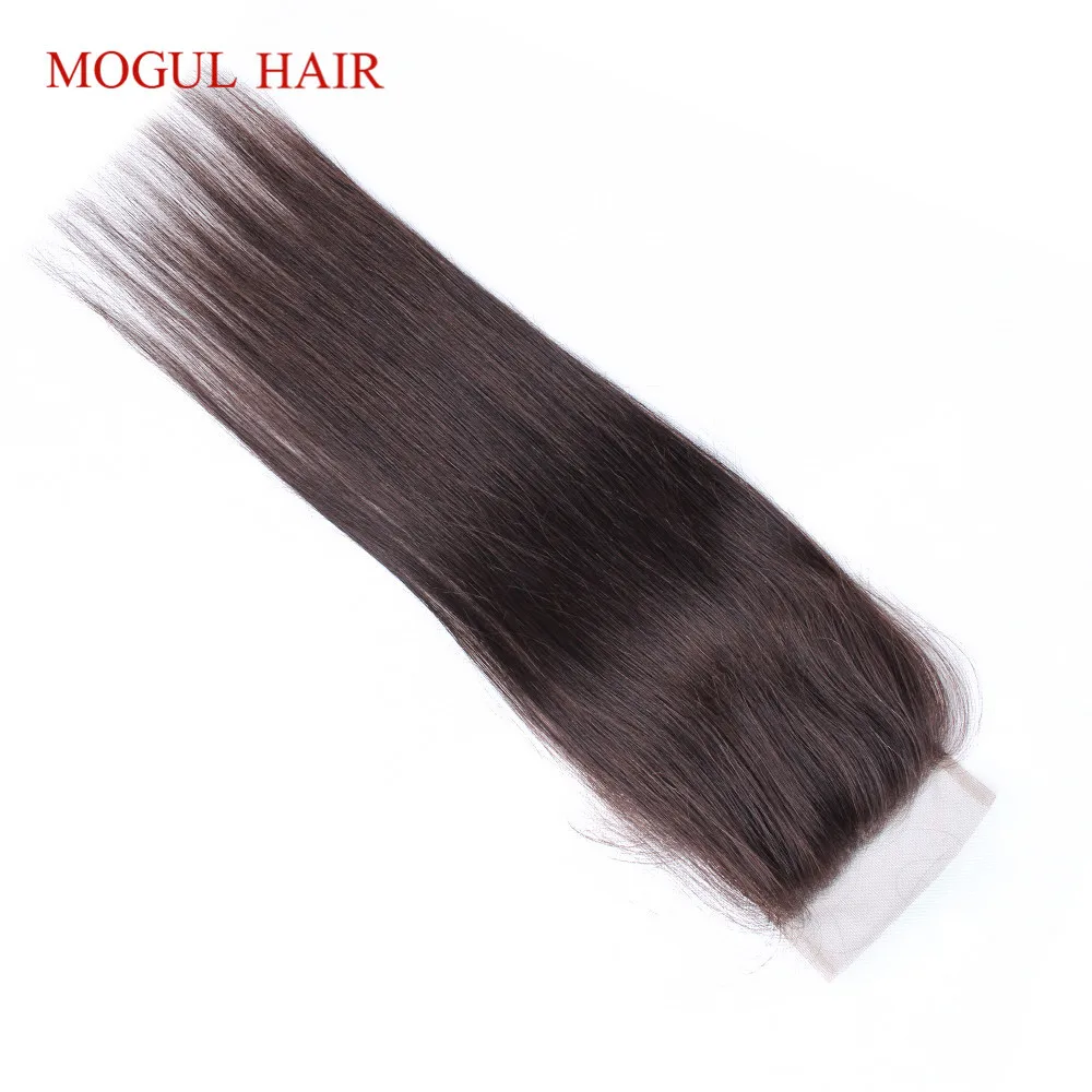 MOGUL волос Цвет 2 темно-коричневый человеческих волос Закрытие перуанский прямые искусственный парик 4*4 Кружева Закрытие Бесплатный Ближний