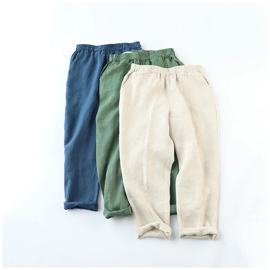

Spring Summer Women Japanese Style Loose All-match Comfortable Casual Linen Harem Pants Elastic Waist Trousers