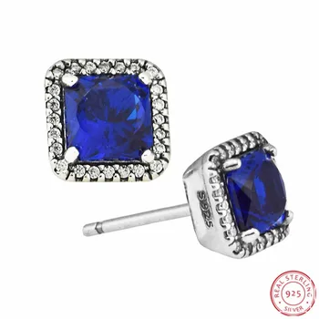 

Genuine 925 Sterling Silver Danube-cut Blue Crystals & Clear CZ Timeless Eleganc Stud Earrings for Women Fine Jewelry FLE107