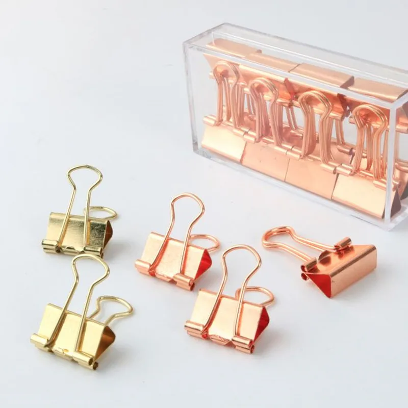 

Coloffice 12PCS/Box Retro Solid Color Rose Gold Metal Binder Clips Notes Letter Creative Paper Clip Memo Holder Office Student