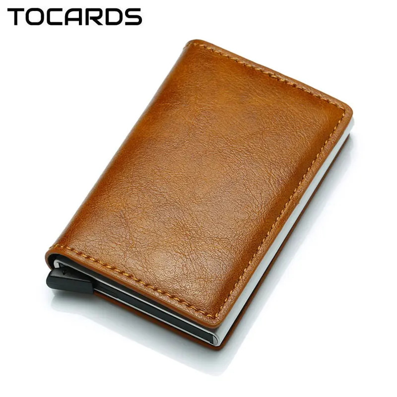 

2019 Hot Business Credit Card Holder Men Multifunction Automatic Aluminium Alloy Leather Cards Case Men Mini Wallet Slim Purse