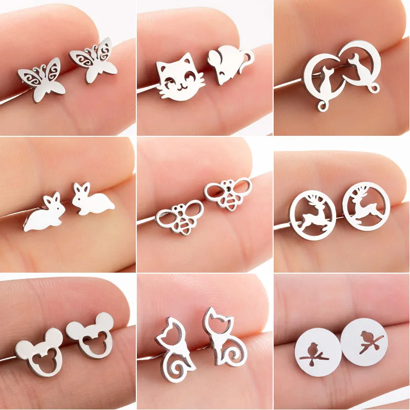 

SMJEL Stainless Steel Mickey Stud Earrings for Women Girls Fashion Rabbit Animal Earrings Cat Jewelry Accessories Birthday Gift