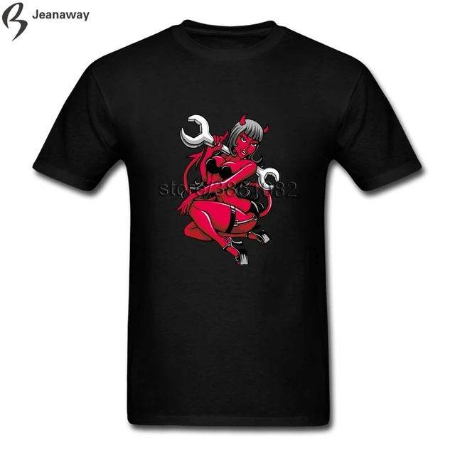summer top stretch devil pin up girl with big wrench shirts short