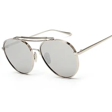 Oversized Sunglasses Men Women Flat Top twin-bridge Luxury Women Brand Designer Cool Point UV400 Mirror Sun Glasses Male