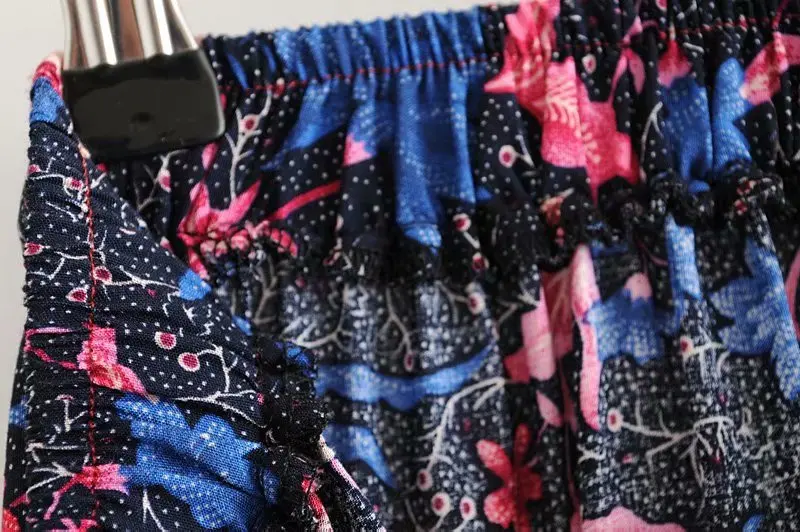 Vintage chic women Hippie birds floral print beach Bohemian pleated skirt High Elastic Waist Maxi A-Line Boho Skirt Femme