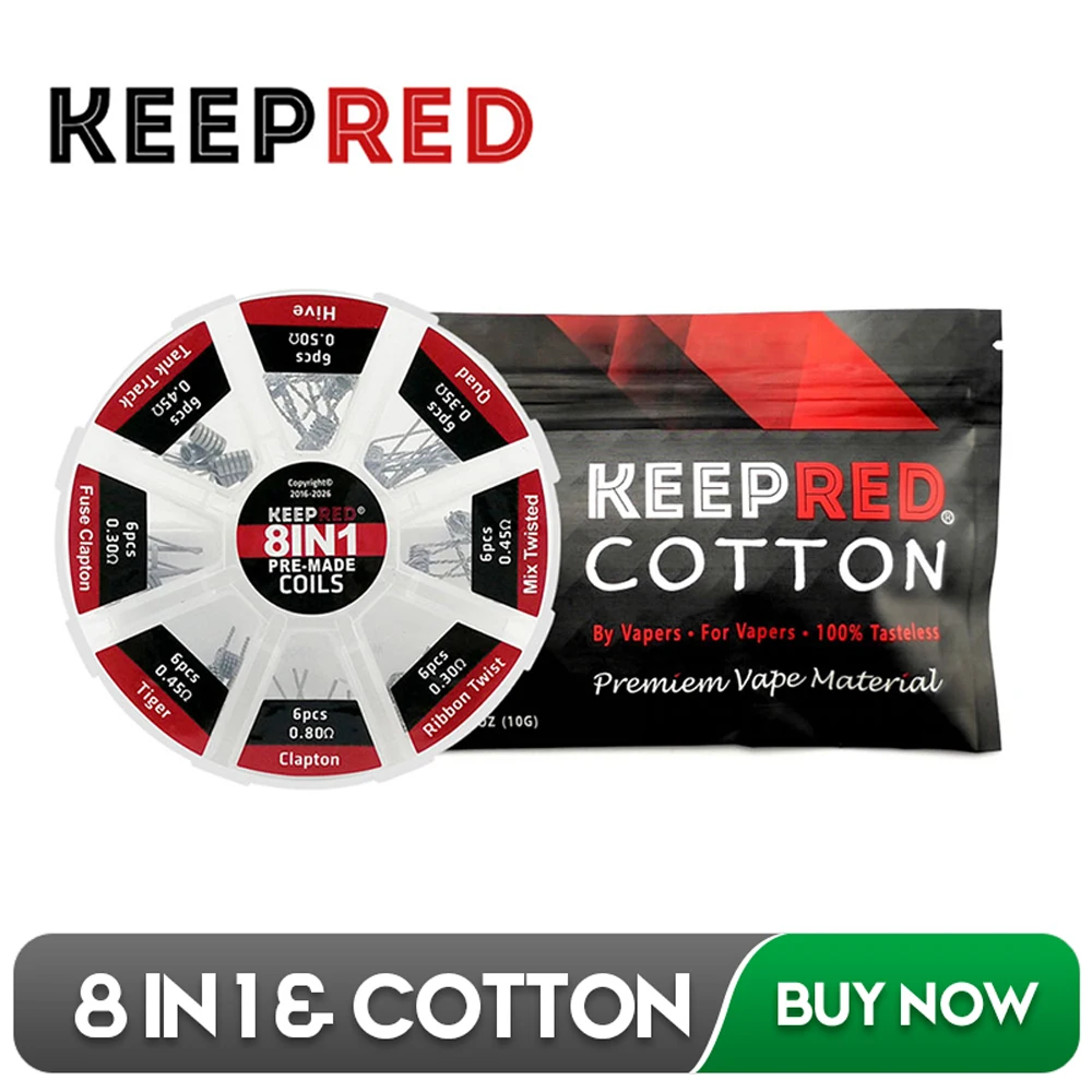 

KEEPRED Cotton for DIY RDA RBA Atomizer Vape Electronic Cigarette Heating Coil Wire vs Bacon 8 in 1 Prebuilt Clapton Coil
