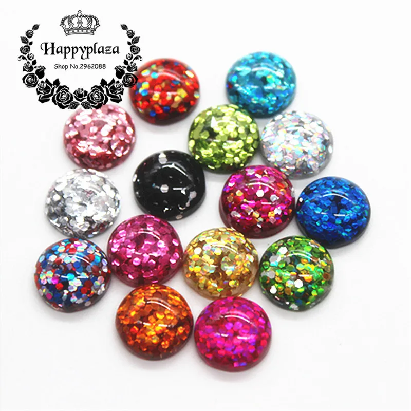 

200pcs 12mm Mix Colors Glitter Filled Resin Round Flatback Cabochon DIY Scrapbooking Phone/Decoration Button Craft