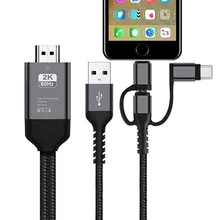 Три в одном HD Конвертация видео кабель для iPhone iPad освещение Android телефон Micro usb type C к HDMI FHD1080@ 60 Гц