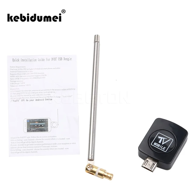 kebidumei USB OTG Micro USB DVB-T tuner Mini TV receiver Dongle DVB T HD Digital TV HDTV Satellite Receiver with Antenna
