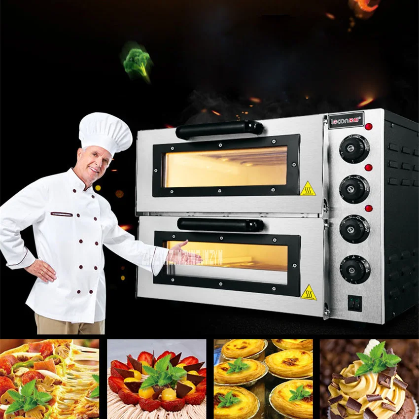 더블 레이어 대형 전기 오븐, PO2PT 상업용 오븐, 케이크 빵 피자 오븐, 220V, 3000W, 0-120 분, 신상