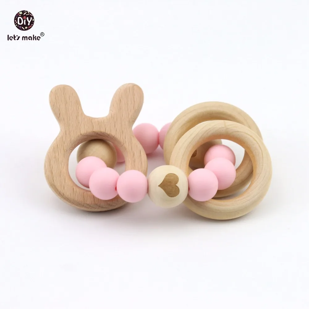 

Let's Make Baby Teether Bracelet Wooden Animals Can Chew Beads Food Grade Silicone Teethers Nursing Rattles Baby Toys Teether