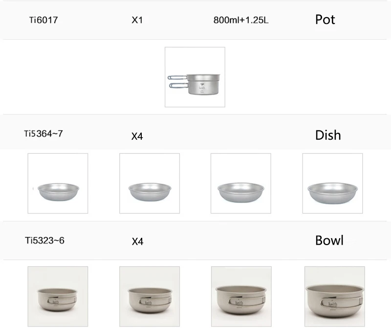 Keith 4-5 напольная посуда титановый горшок и сковорода тарелка для кемпинга Столовые приборы Ti6201