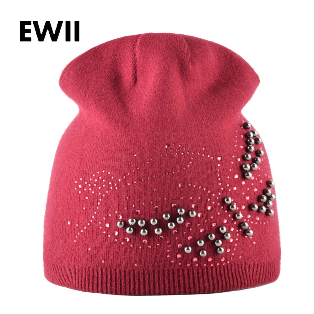 

Fashion knitted winter hat women rhinestone beanies cap girl butterfly beanie hats female skullies ladies wool warm caps chapeu