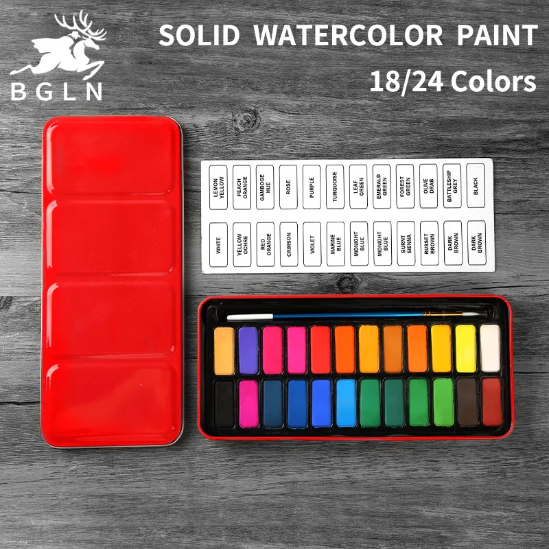 

Bgln 18/24 Colors Soild Watercolor Paints Tin Box Watercolor Painting Set With Brush Portable For Artist School Student Supplies