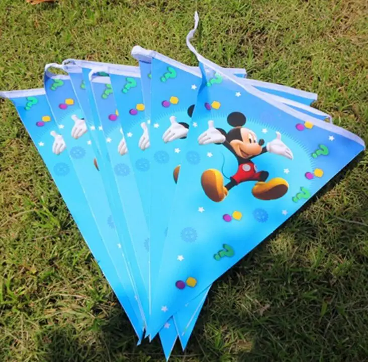 

250cm*28cm 10pcs minnie mickey mouse theme paper Flags for Children birthday party decorative Banners