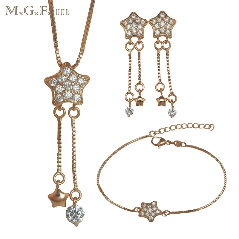 

MxGxFam Star Jewelry set 3 Items (Earrings Bracelet Pendant Necklace) Gold-Color for Fashion Women Lead & Nickel Free