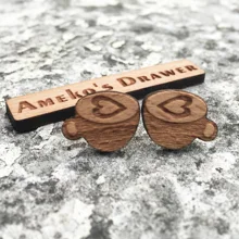 Серьги для влюбленных с лазерной гравировкой кофейные стаканы кофейные и сердечные деревянные серьги ручной работы X 10 пар