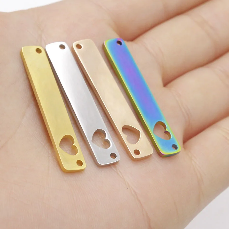 

20pcs 6*35mm Gold Color Stainless Steel Heart Connector Long Bar charm Strip pendant For Necklace DIY Handmade Jewelry Making