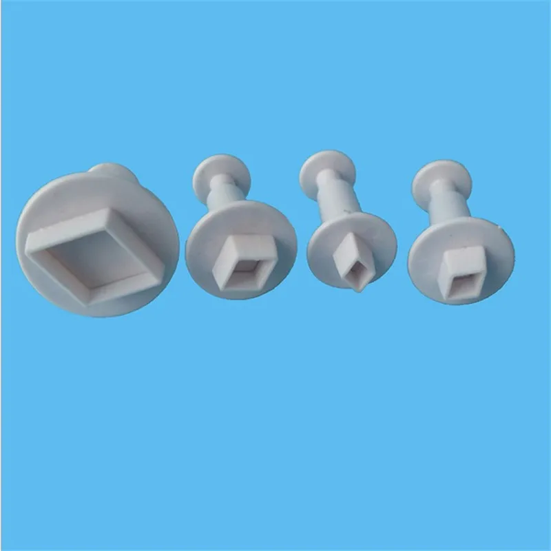 

TTLIFE 4pcs Diamond Shaped Cookie Cutter Fondant Cake Plunger DIY Craft Cupcake Decorating Tool Confectionery Pastry Baking Mold