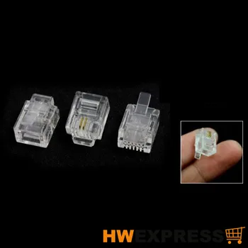 

100 PCS Pcs 6P2C 2 Pins RJ11 Modular Plug Network Cable Connector Clear