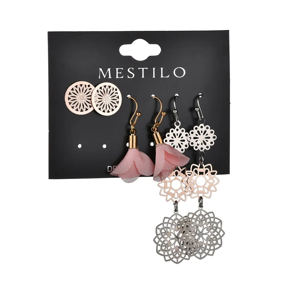 

New Fashion Boho Hollow Sequin Stud Earrings Set For Women Geometric Flower Tassel Earring Statement Female Party Jewelry Gifts