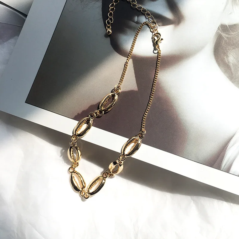 Ожерелье женское золото натуральная оболочка Длинная цепочка из звеньев цинка массивное ожерелье из сплавов первоначальное ожерелье
