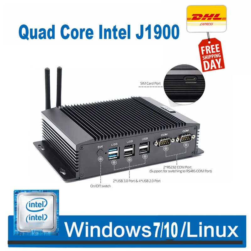 

Dual LAN Mini PC Windows 7 Fanless Mini PC Intel Celeron J1900 RS485 COM USB WIFI industrial PC Desktop Computer