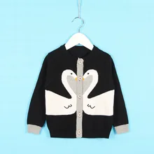 Детское пальто-кардиган; коллекция года; модные свитера для маленьких девочек; хлопковая однобортная куртка с рисунком лебедя для маленьких девочек; Верхняя одежда; 1-6Y