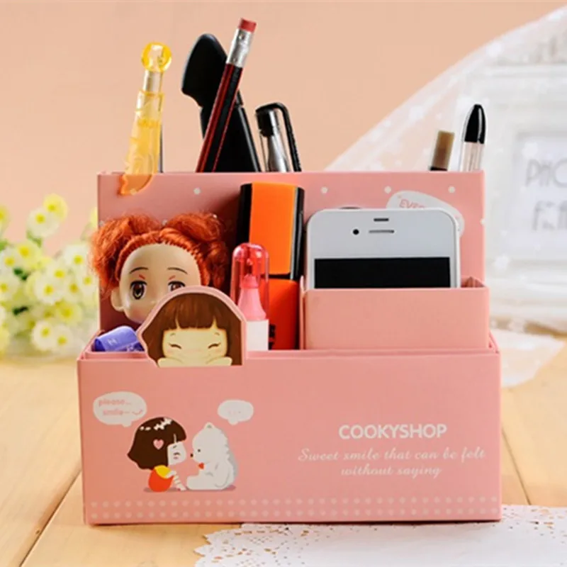 Kawaii Diy Paper Storage Box Girl Desk Makeup Organizer Office School