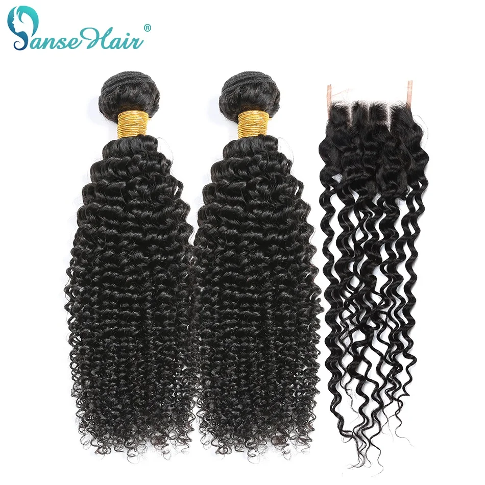 

Panse Hair Kinky Curly Brazilian Hair Bundles With Closure Human Hair Two Bundles With One Lace Closure Non Remy Hair