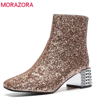 

MORAZORA 2020 new fashion shoes woman ankle boots zipper top quality autumn boots women square high heels boots female