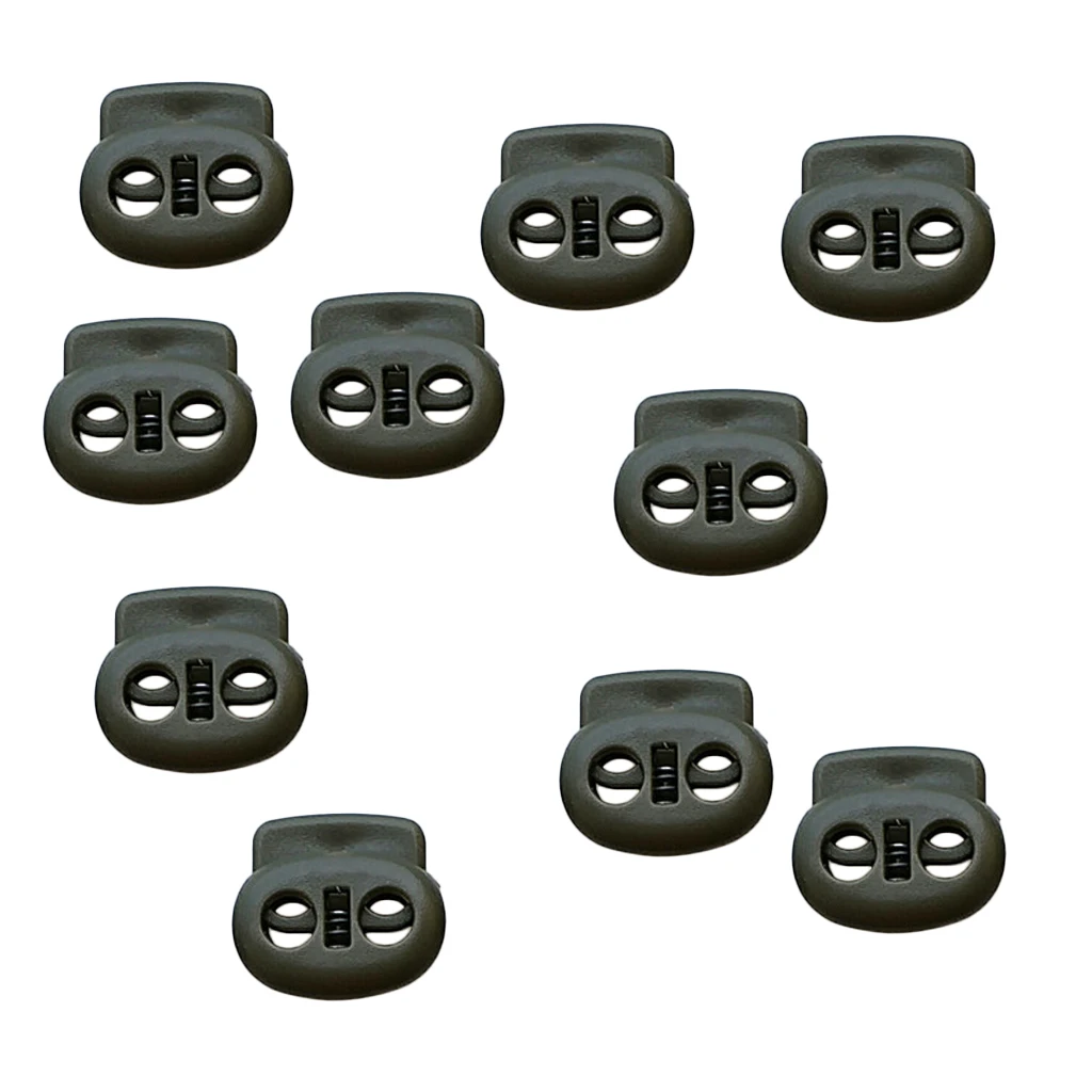 MagiDeal 10pcs Plastic Cord Lock Stoppers Dual Hole Spring Stop Toggle Stopper for Cord Drawstring 5mm Tent Accessories 