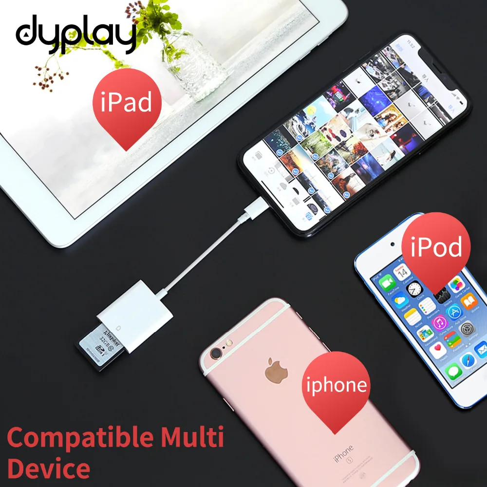 Устройство для чтения SD карт OTG адаптер кабель iPhone 6 7 8 X Plus iPad iOS от 9 до 12 Импорт