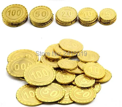 

Free ship cool 100pc plastic Spanish pirate treasure gold coins props toys for Birthday party favors cosplay kids hours fun