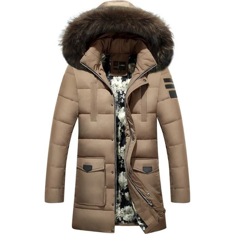 Hommes Moyen Long Capuche Vestes Manteau Dhiver Epaissir chaud мужские Survetement Parkas col de fourrure Demontable coton remburr