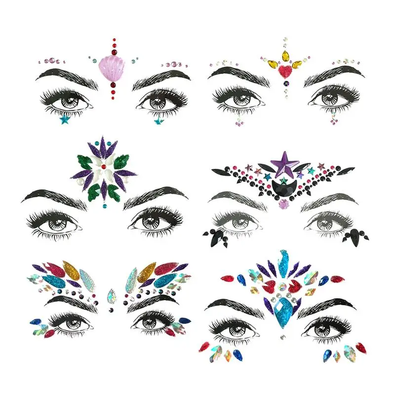 

6pcs Face Gems Sticker Glitter Colorful Crystal Bindi Sticker for Carnival Party