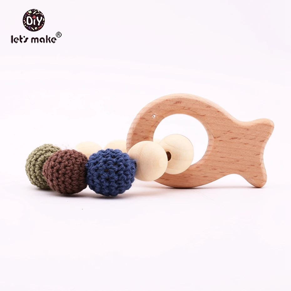 

Let's Make Baby Teether BPA Free Food Grade Wood Bracelets Can Chew Wooden Beads Baby Shower Gift Teething Crochet Bangles