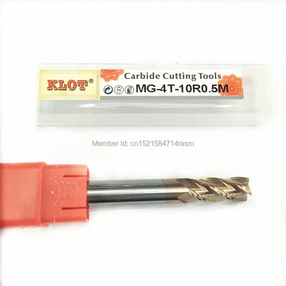 KLOT HRC60 Corner Radius TiCN Coated Solid Carbide End Mill 5mm 6mm R0