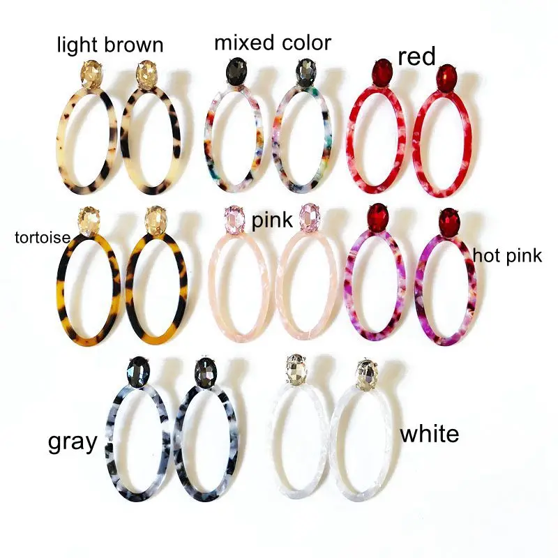 

Free Shipping Oval Round Earring Glass Stone European Gift Big Colorful