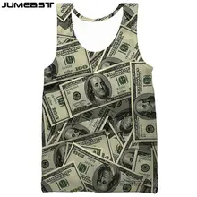 Jumeast бренд для мужчин/для женщин 3D печатных доллар США жилет мужчин Уличная деньги Спортивная майка футболки