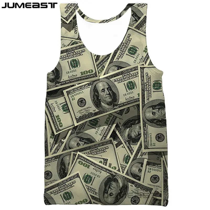 

Jumeast Brand Men/Women 3D Printed US Dollar Vest Men Streetwear Money Sport Tank Tops Tees
