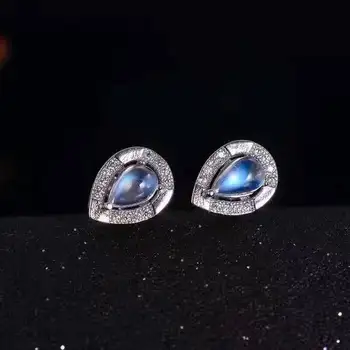 

Fidelity natural 4*6mm moonstone stud earrings 925 sterling silver Water droplets fine jewelry for women party Natural blue gem